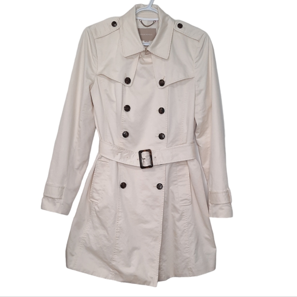 Banana Republic Cream Color Belted Double Breasted Trench Coat Overcoat Size M